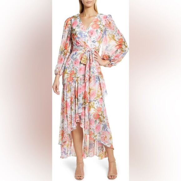 NWT! Eliza J Floral Print Tiered Ruffle High Low Dress in Blush Size 22W - Picture 1 of 10